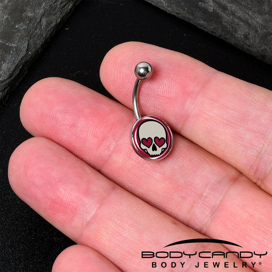 Valentine Heart Skull Belly Ring