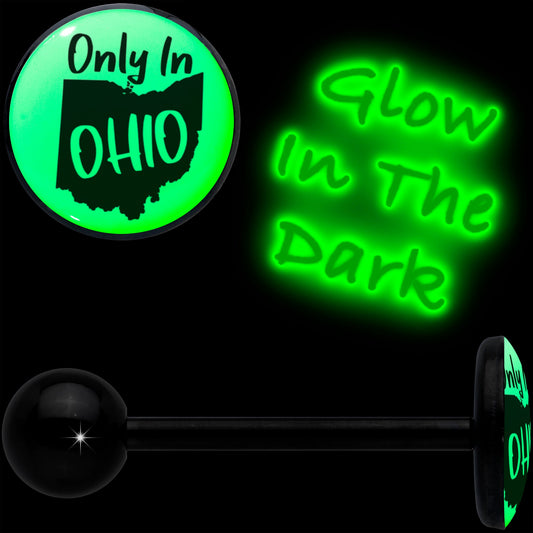 Glow in the Dark Black Anodized Only in Ohio Barbell Tongue Ring by Onyx O