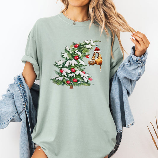 Cat Christmas Tree, Funny, Naughty, Winter, Santa, Snow, Xmas Tshirt Comfort Colors T-Shirt