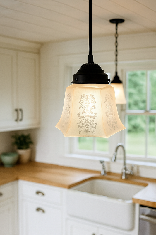 Heavy Vintage Amber Square Frosted Pendant