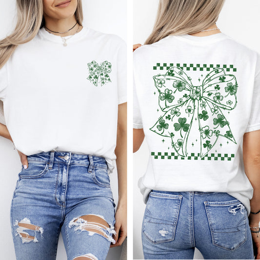 Checkered, Bow, Coquette, St Patrick's Day, Shamrock, Clover, Lucky, Leprechaun Tshirt Comfort Colors T-Shirt