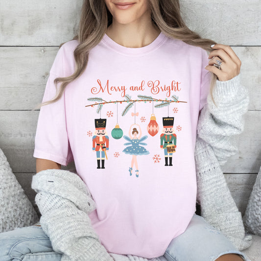 Merry and Bright Nutcracker Comfort Colors Tshirt, Vintage Nutcracker Christmas Shirt