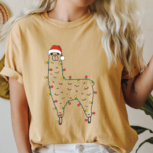Llama Christmas Comfort Colors Tshirt, Vintage Christmas Animal Shirt
