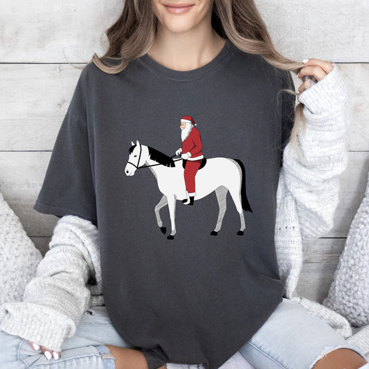 Santa Riding Horse Comfort Colors Tshirt, Vintage Santa Tee