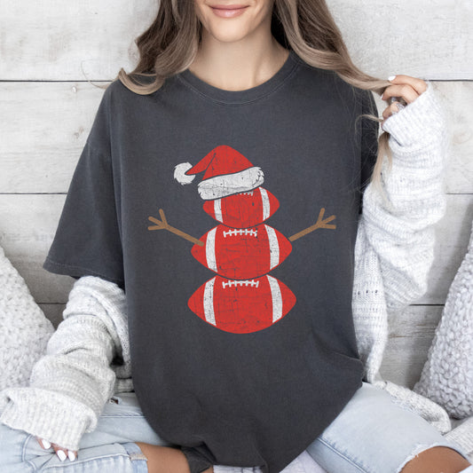 Football Snowman Christmas Comfort Colors Tshirt, Vintage Christmas Shirt