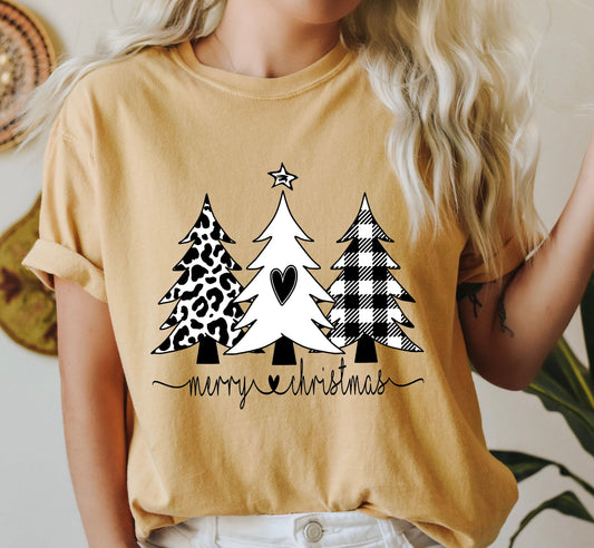 Merry Christmas Chic Trees Comfort Colors Tshirt, Vintage Christmas Tee