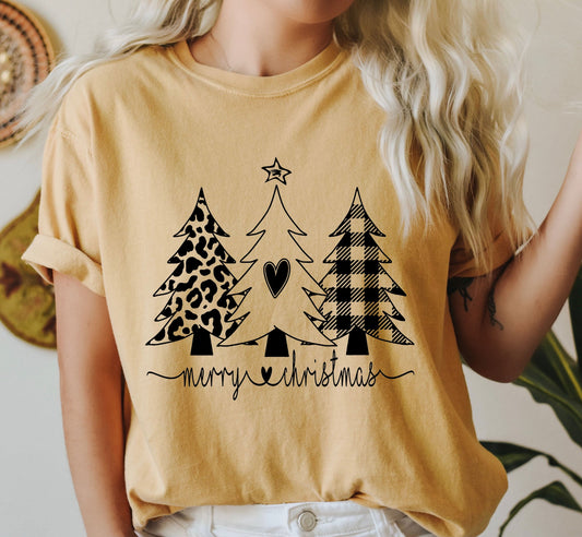 Chic Merry Christmas Trees Comfort Colors Tshirt, Vintage Christmas Tee