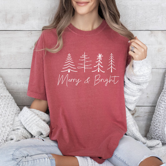 Chic Merry and Bright Comfort Colors Tshirt, Vintage Christmas Tee