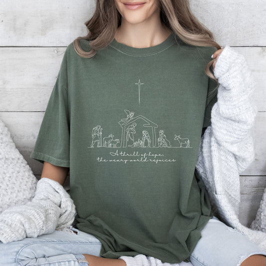 A Thrill of Hope Chic Comfort Colors Tshirt, Vintage Christmas Tee