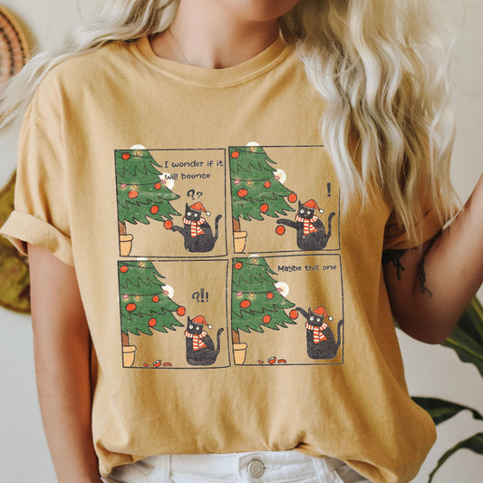 Vintage Christmas Cat Comfort Colors Tshirt, Vintage Ornaments Christmas Shirt