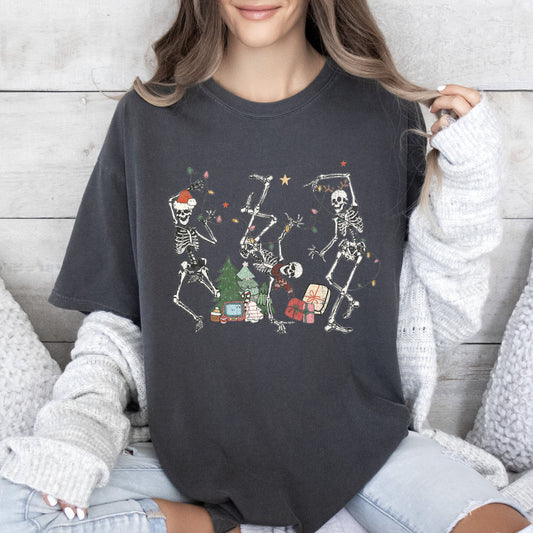 Tangled Skeletons Christmas Comfort Colors Tshirt, Vintage Christmas Shirt