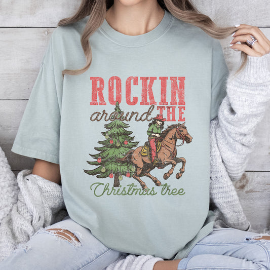 Rockin' Around The Christmas Tree Comfort Colors Tshirt, Vintage Western Shirt