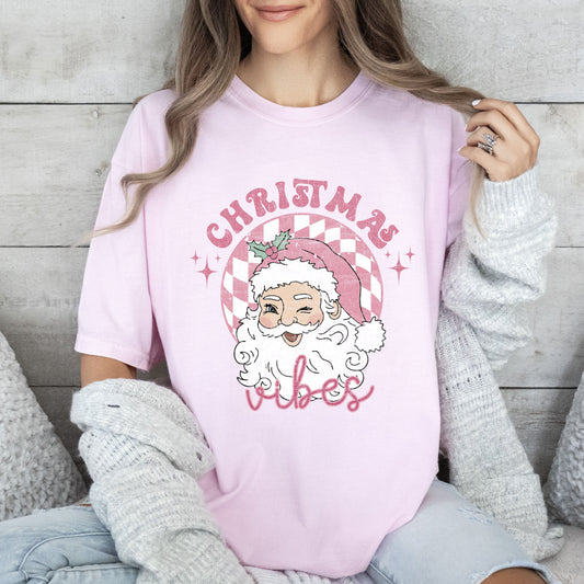 Vintage Christmas Vibes Santa Comfort Colors Tshirt, Retro Santa Shirt