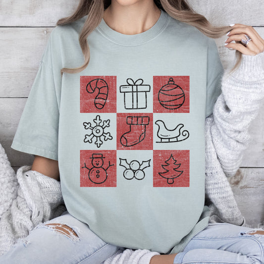 Vintage Christmas Icons Comfort Colors Tshirt, Retro Christmas Tee