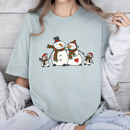 Cute Snowman Family Comfort Colors Tshirt, Retro Christmas Tee