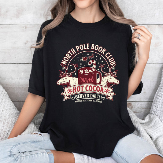 North Pole Book Club Retro Christmas Comfort Colors Tee, Vintage Classic Christmas Tshirt