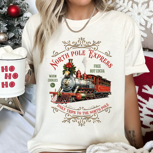 North Pole Express Retro Comfort Colors Tee, Vintage Classic Christmas Tshirt