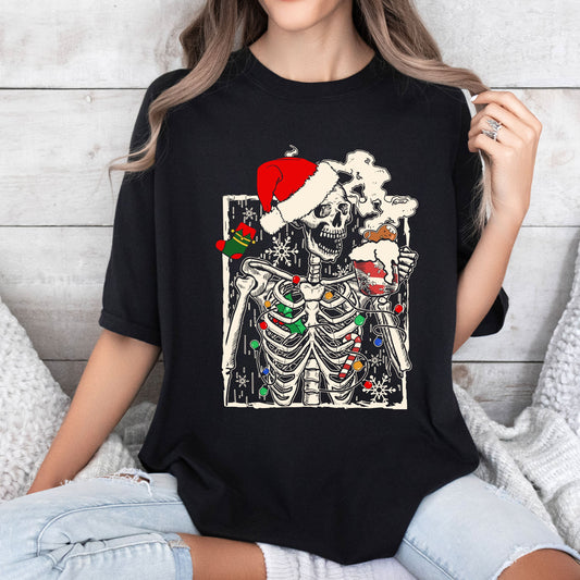 Funny Skeleton Christmas Coffee Comfort Colors Tee, Vintage Classic Christmas Tshirt