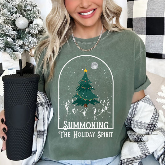 Summoning the Holiday Spirit Comfort Colors Tee, Vintage Classic Christmas Tshirt
