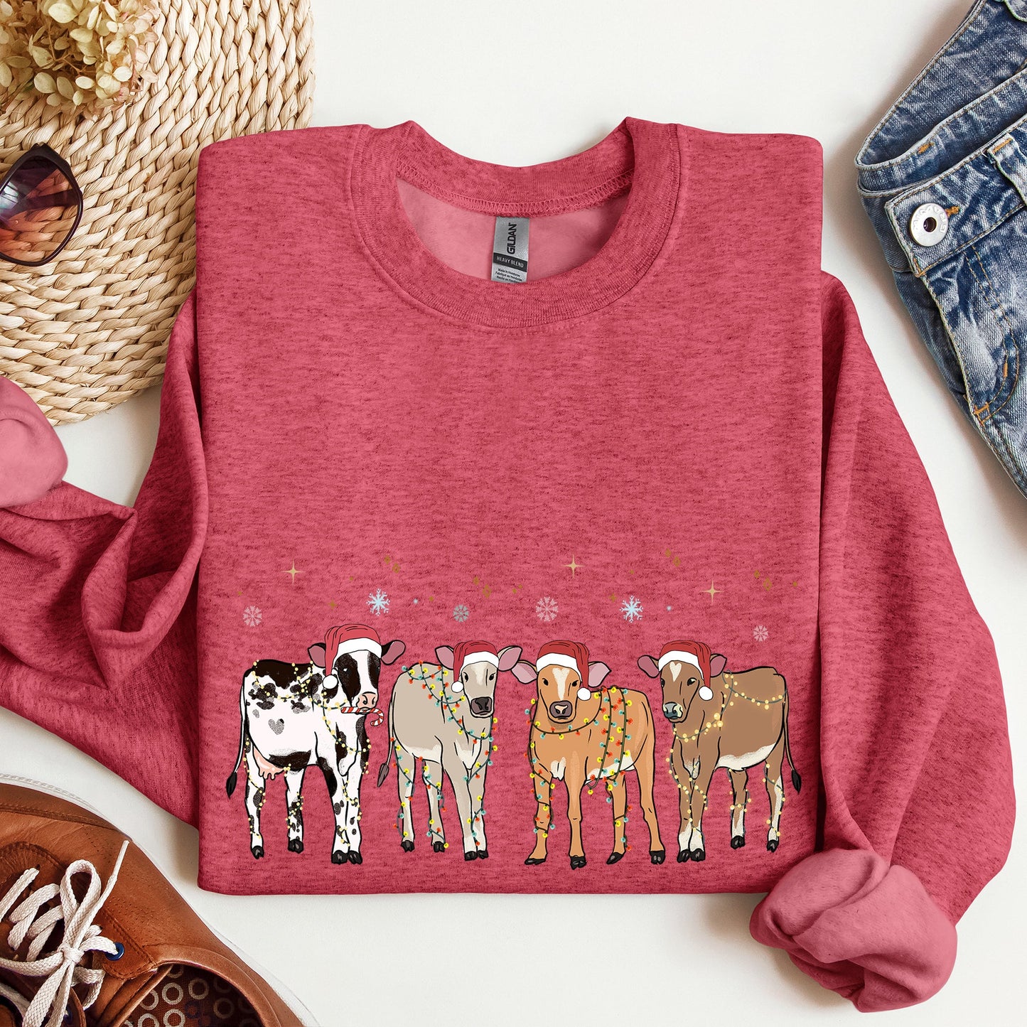 Christmas Calves, Holstein, Cow Lovers, Santa, Farm Life Sweatshirt