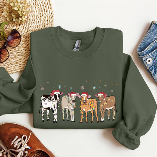 Christmas Calves, Holstein, Cow Lovers, Santa, Farm Life Sweatshirt