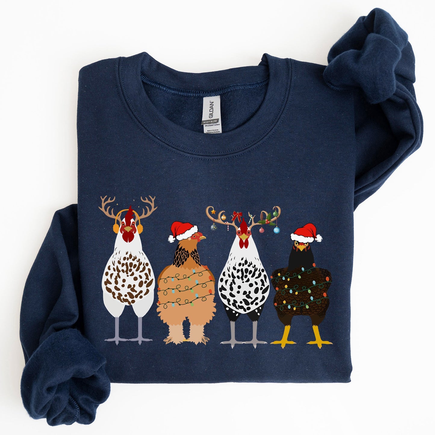 Christmas Chickens In A Row, Chicken Lovers, Santa, Farm Life, Winter, Snow, Xmas Sweatshirt