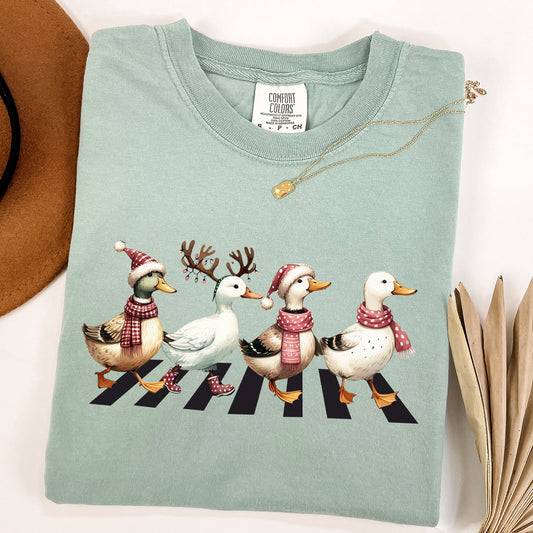 Christmas Ducks, Farm Animals, Crossing Road, Santa, Winter, Snow, Xmas Tshirt Comfort Colors T-Shirt