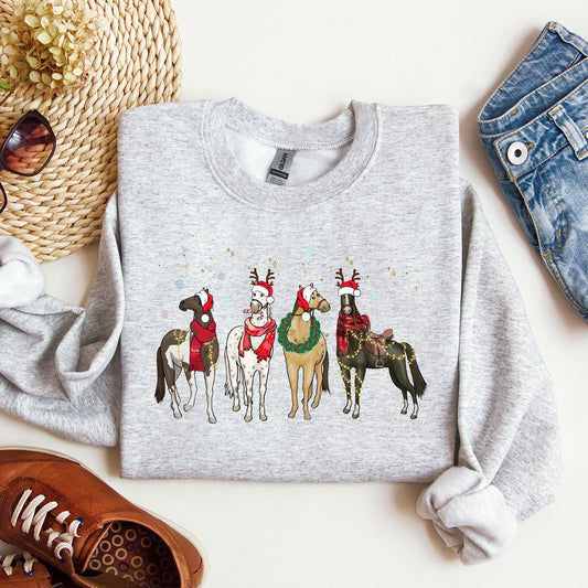 Christmas Horses, Horse Lovers, Santa, Winter, Snow, Xmas Sweatshirt