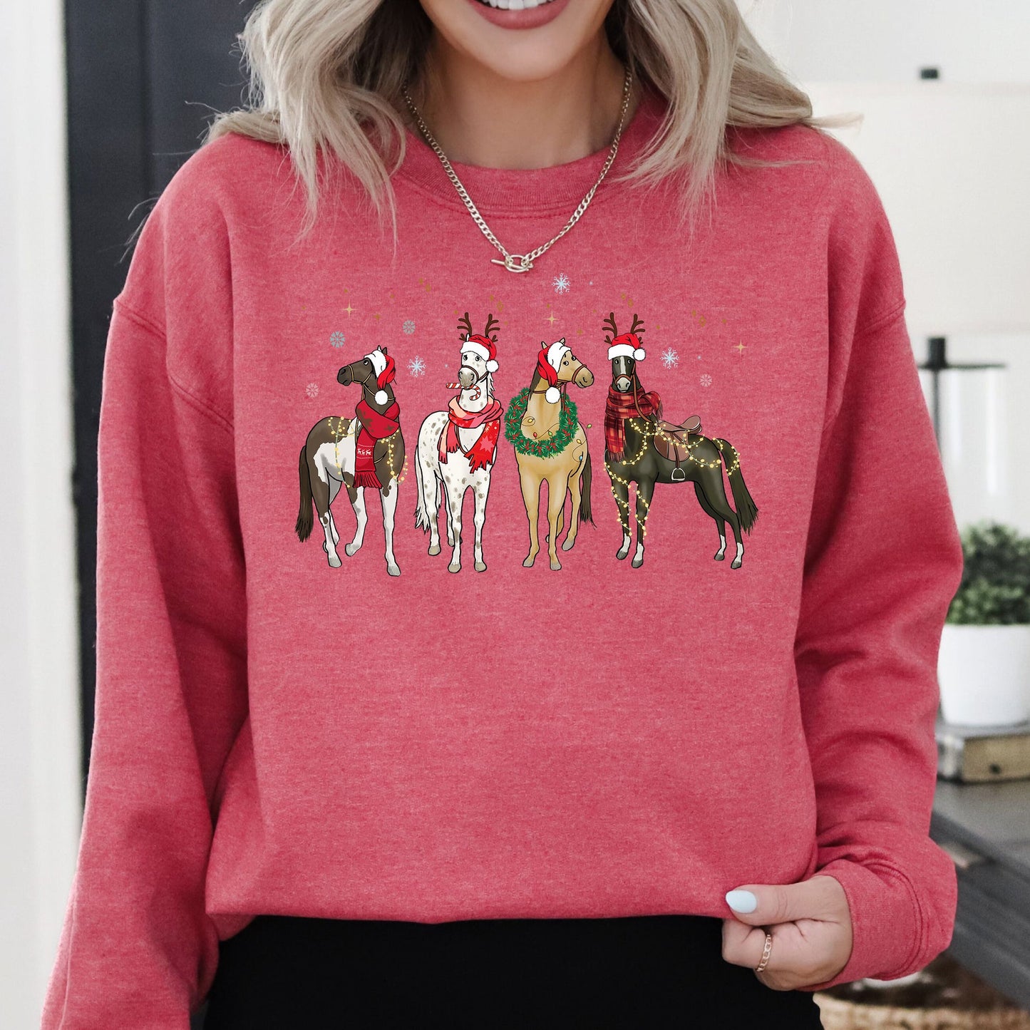 Christmas Horses, Horse Lovers, Santa, Winter, Snow, Xmas Sweatshirt