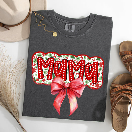Christmas Mama, Ribbon, Bows, Classic, Retro, Santa Tshirt Comfort Colors T-Shirt