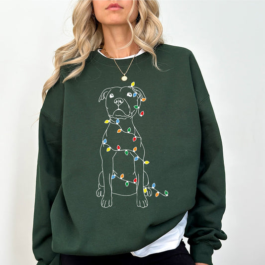 Christmas Pit Bull, Lights, Cute, Dog Lover, Pitty, Santa, Gift Sweatshirt