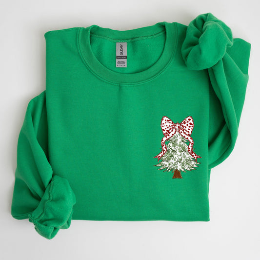 Christmas Tree, Pocket, Floral Coquette, Ribbons, Xmas Sweatshirt
