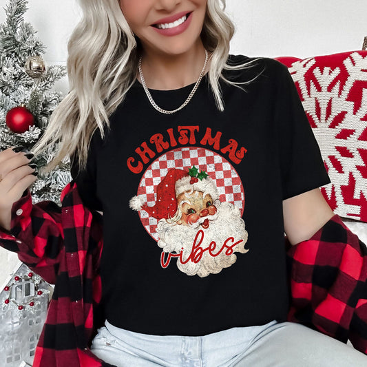 Christmas Vibes, Retro Santa Super Soft Tees
