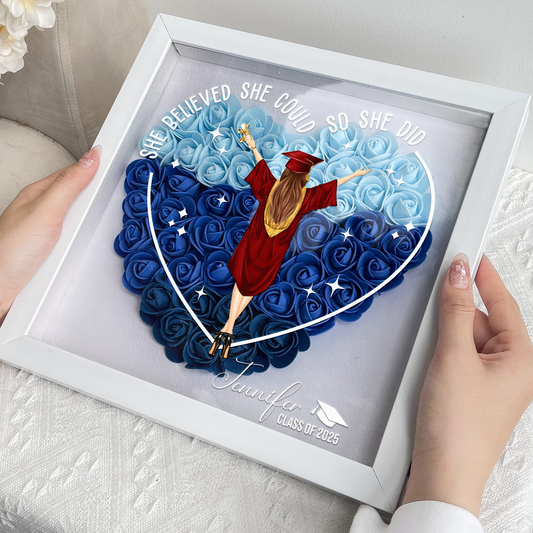 Class Of 2025 She Believed She Could So She Did - Personalized Flower Shadow Box - Gift For Her, Daughter, Grad Ceremony, Commencement