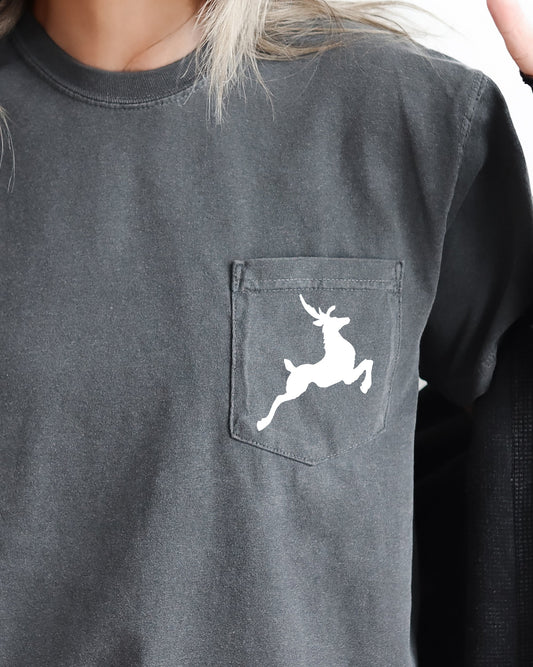 Classic Reindeer, Pocket, Christmas, Snow, Santa, Sleigh, Winter, Xmas Pocket Tee Comfort Colors T-Shirt