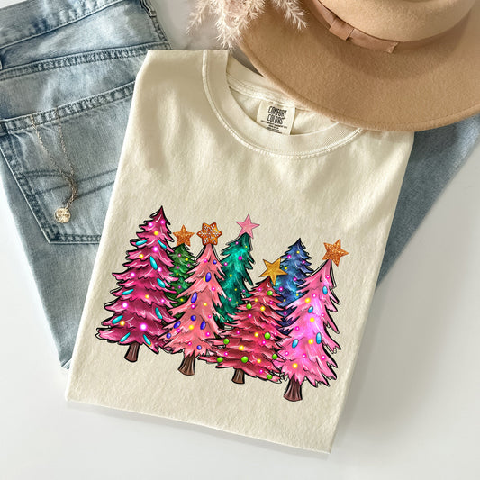 Colorful Christmas Tree, Retro, Santa, Winter, Xmas Tshirt Comfort Colors T-Shirt