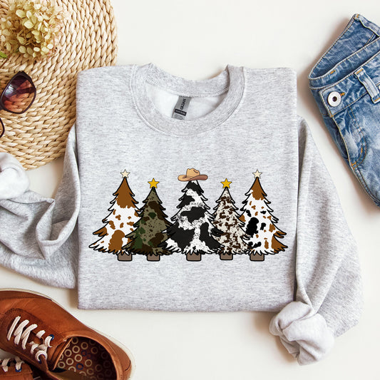 Cowboy Christmas Trees, Winter, Snow, Santa Sweatshirt