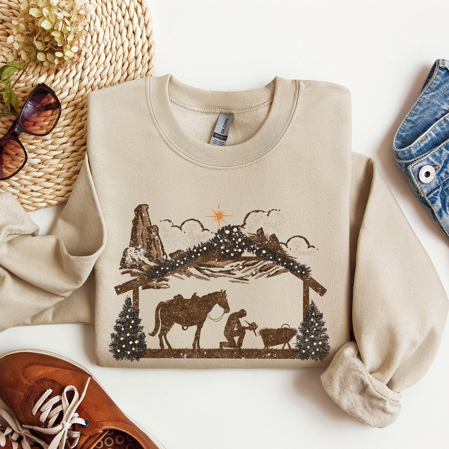 Cowboy Christmas, Manger, Christian, Religious Sweatshirt