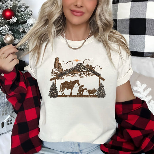 Cowboy Christmas, Manger, Christian, Religious Super Soft Tees