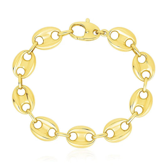 14k Yellow Gold High Polish Lite Puffed Mariner Link Bracelet (15.00 mm)
