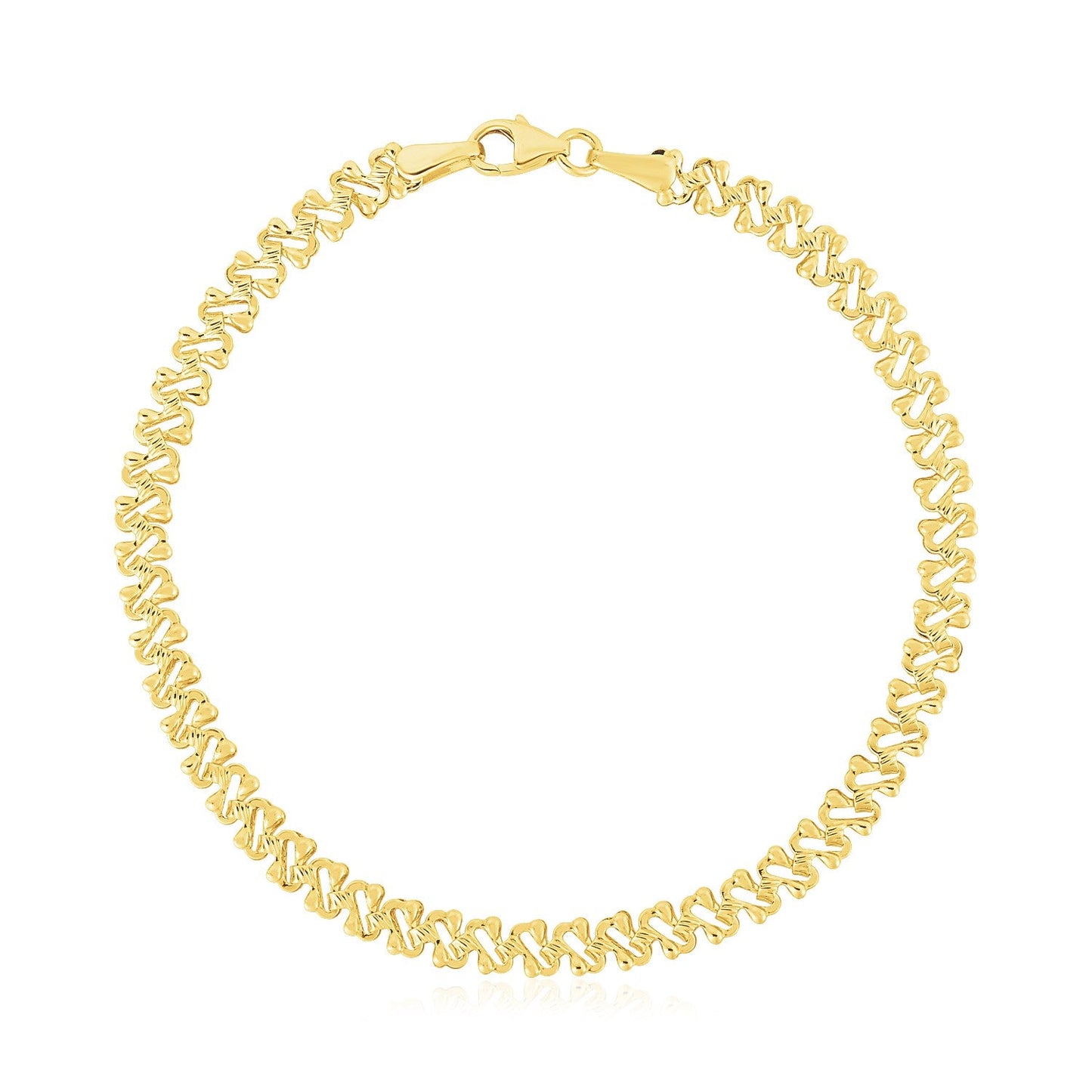 14k Yellow Gold High Polish Textured Fancy Chain Bracelet (4.00 mm)