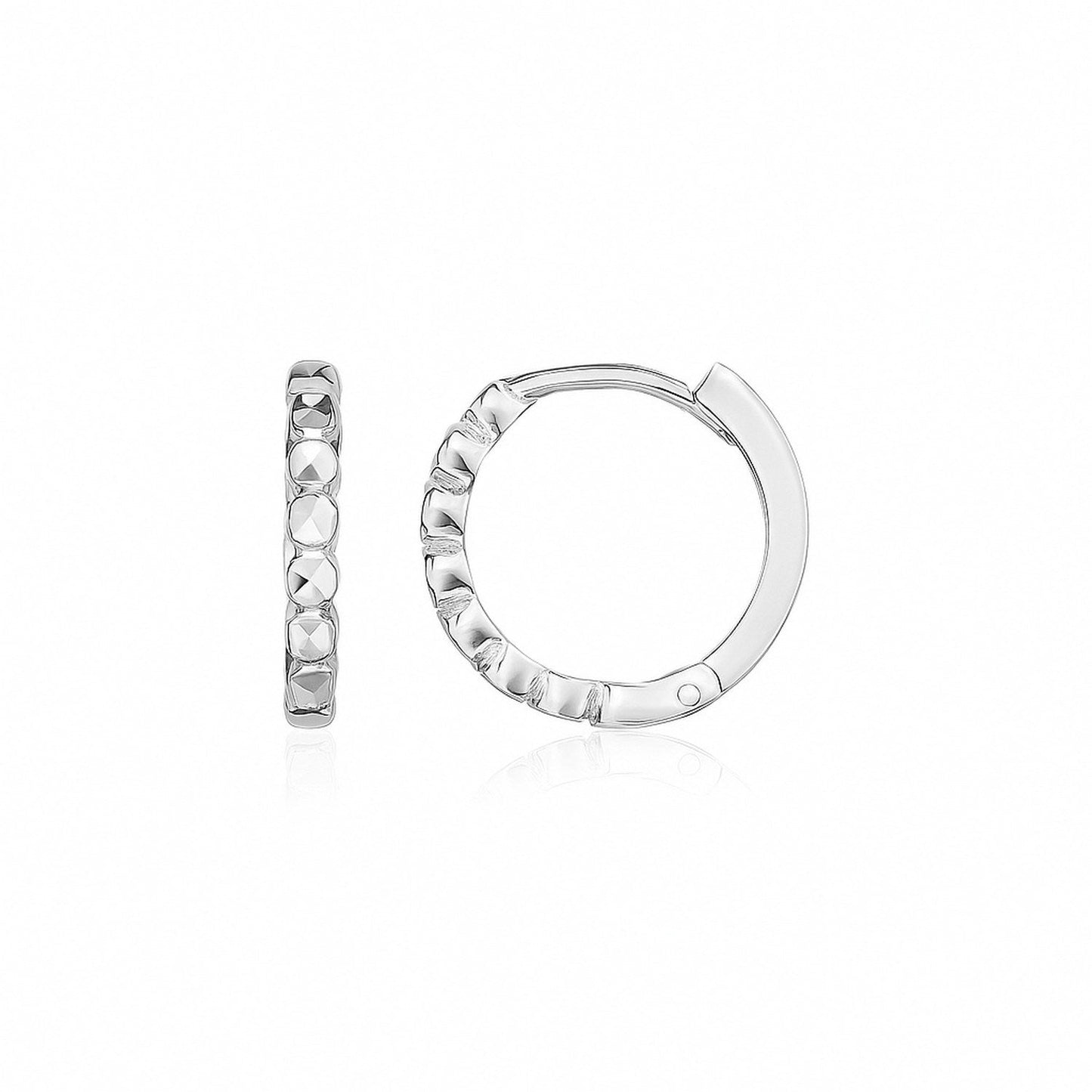 14k White Gold Petite Textured Round Hoop Earrings