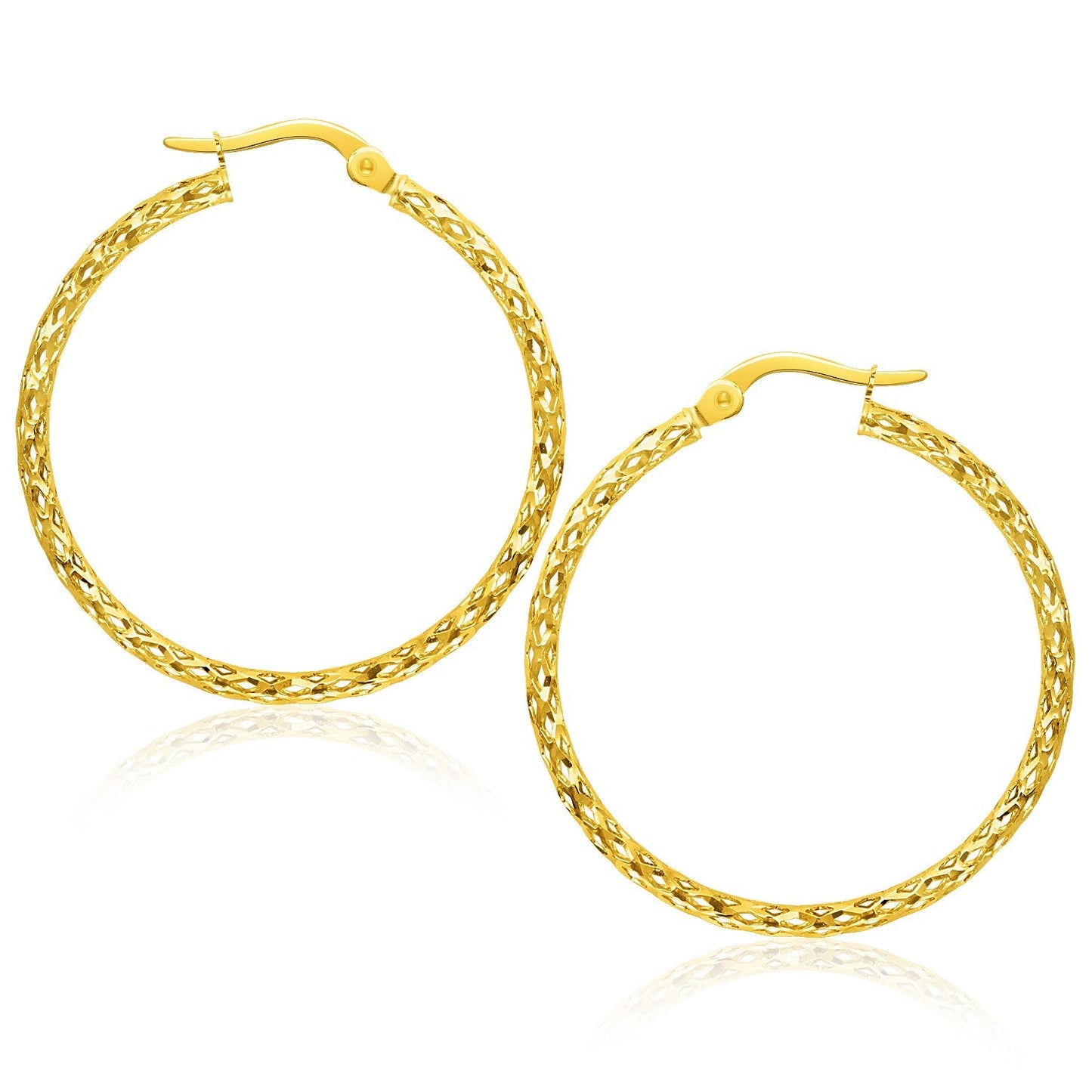 14k Yellow Gold Textured Large Hoop Earrings(1.5x30mm)