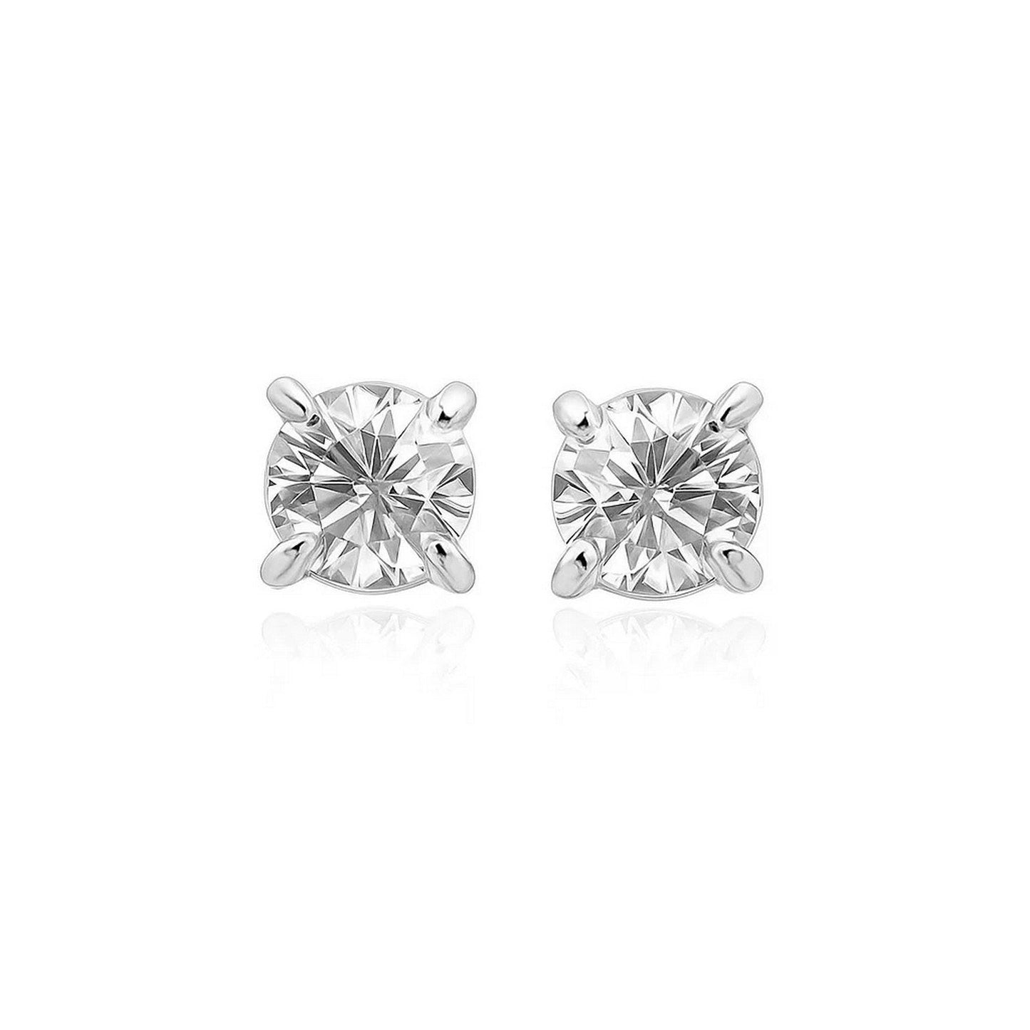 14k White Gold Stud Earrings with White Hue Faceted Cubic Zirconia(6mm)