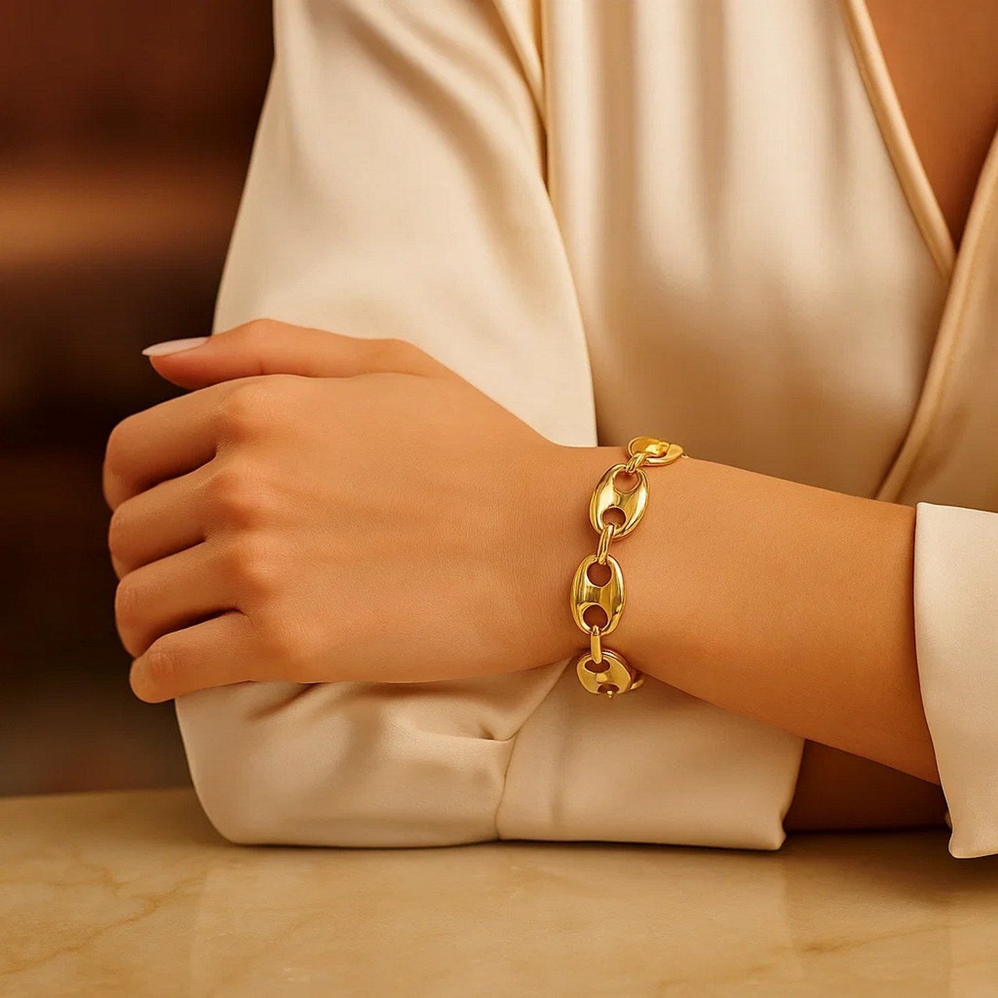 14k Yellow Gold High Polish Lite Puffed Mariner Link Bracelet (21.00 mm)