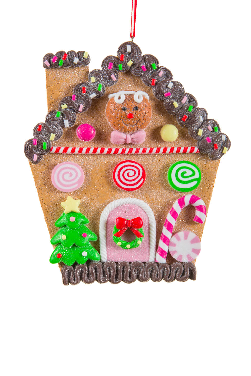5" Pink Candy Cane Gingerbread House Ornament