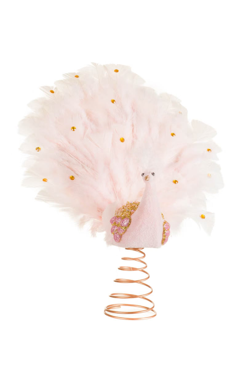 14" Pink Peacock Tree Top Figurine