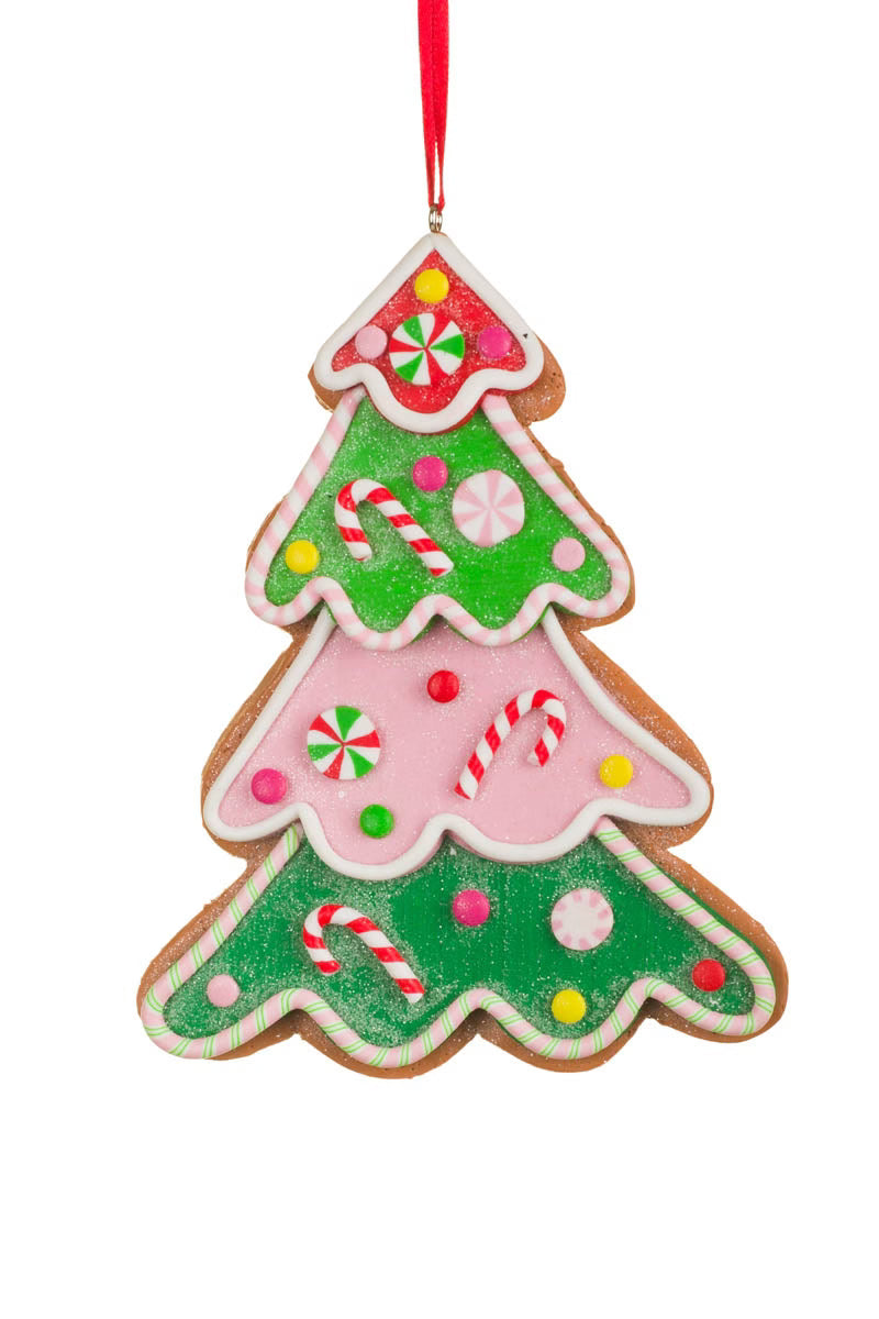 5" Green & Pink Gingerbread Christmas Tree Ornament
