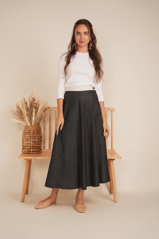 Stretch Leather Waistband Skirt