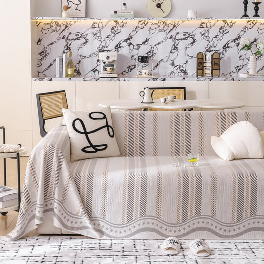 Modern Geometric Cooling Sofa Blanket, Soft & Breathable Striped Couch Throw Cover
